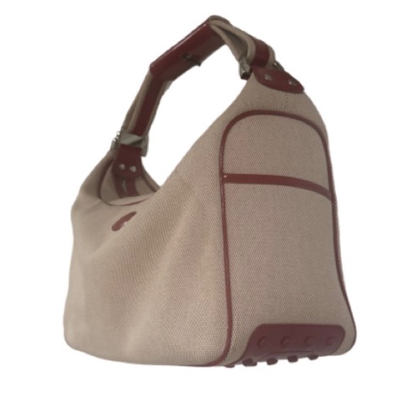 Tod's Beige Canvas Shoulder Bag with red Trim - Picture 3 of 9